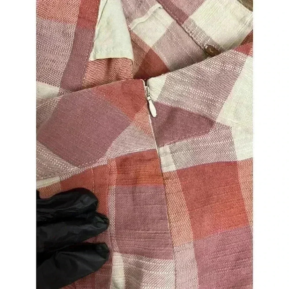 Free People High Rise Plaid Red Cream Pockets With Slit Boho Women's XS - Picture 6 of 8